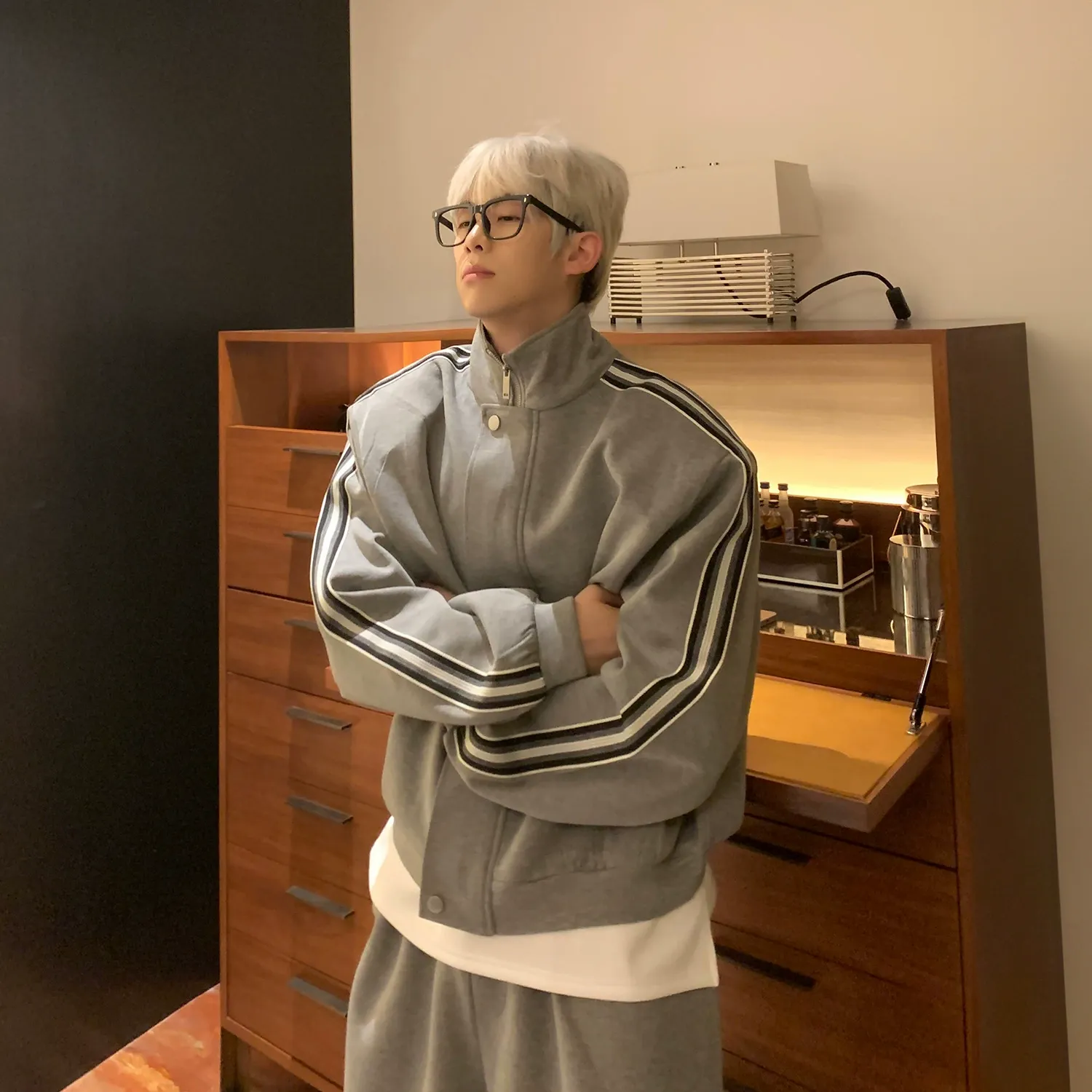 セットアップ トレンド カジュアル 合わせやすい ルーズ スタンドネック トレーナー+ボトムス