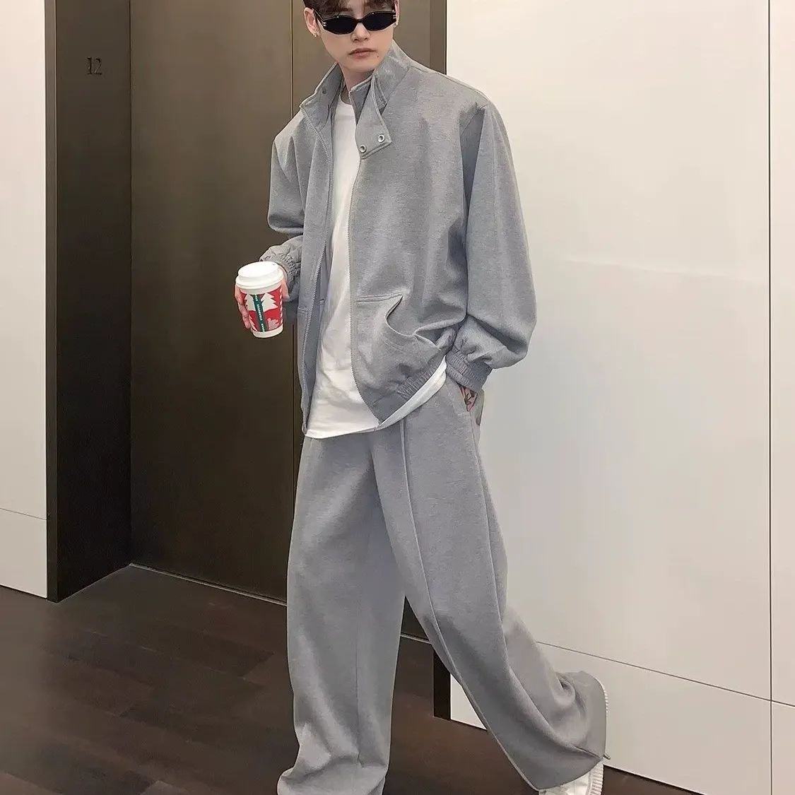 セットアップ カジュアル 折り襟 ジャケット+ボトムス 二点セット