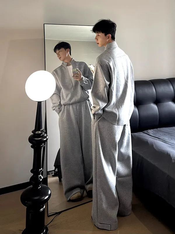 フェイクレイヤード ルーズ 着心地良い カジュアル トップス+ボトムス セットアップ