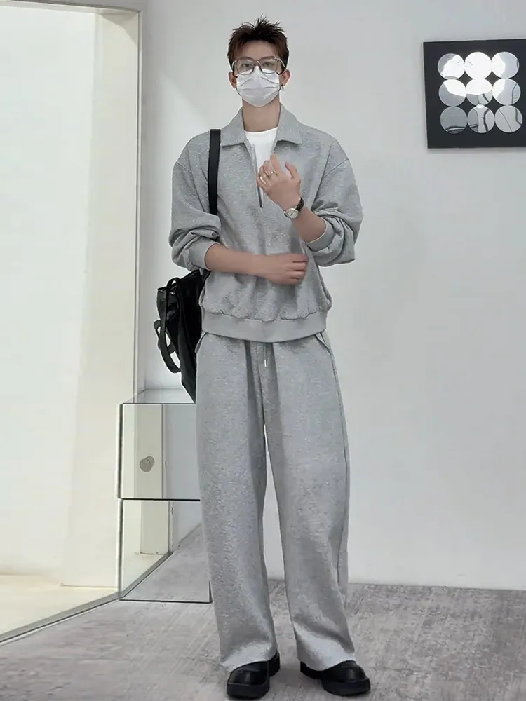 セットアップ デザイン感 折り襟 トレーナー+長ズボン セット