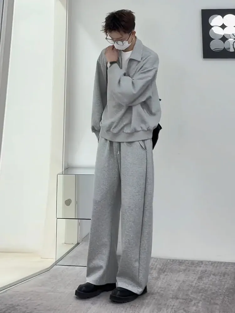 セットアップ デザイン感 折り襟 トレーナー+長ズボン セット