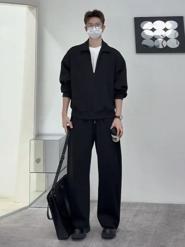 セットアップ デザイン感 折り襟 トレーナー+長ズボン セット