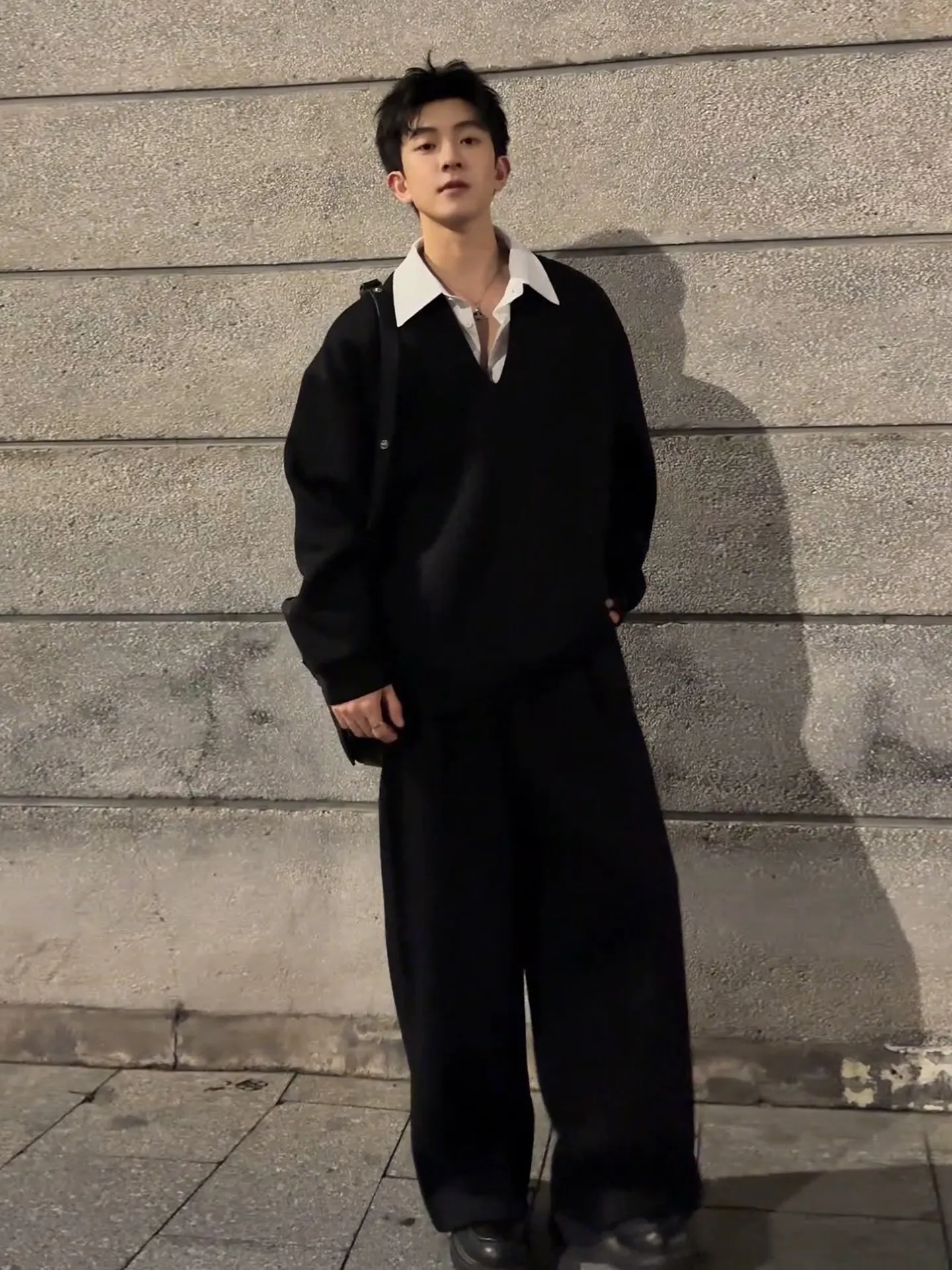 フェイクレイヤード vネック トレーナー 長ズボン セットアップ