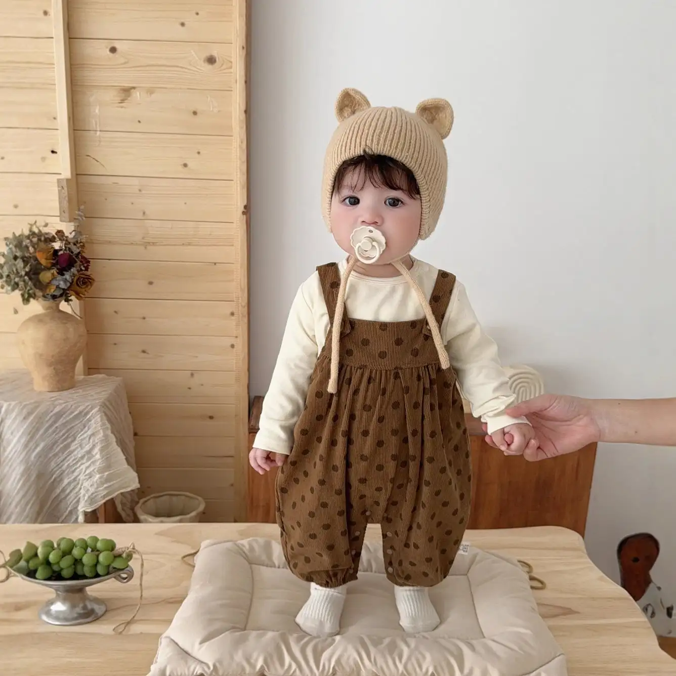 【66-100cm】秋新作　可愛いドットサロペット