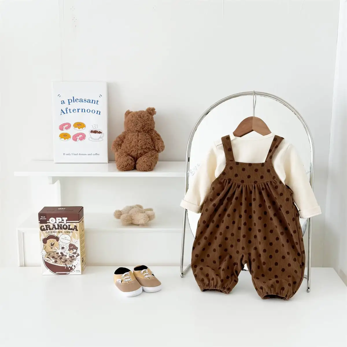 【66-100cm】秋新作　可愛いドットサロペット