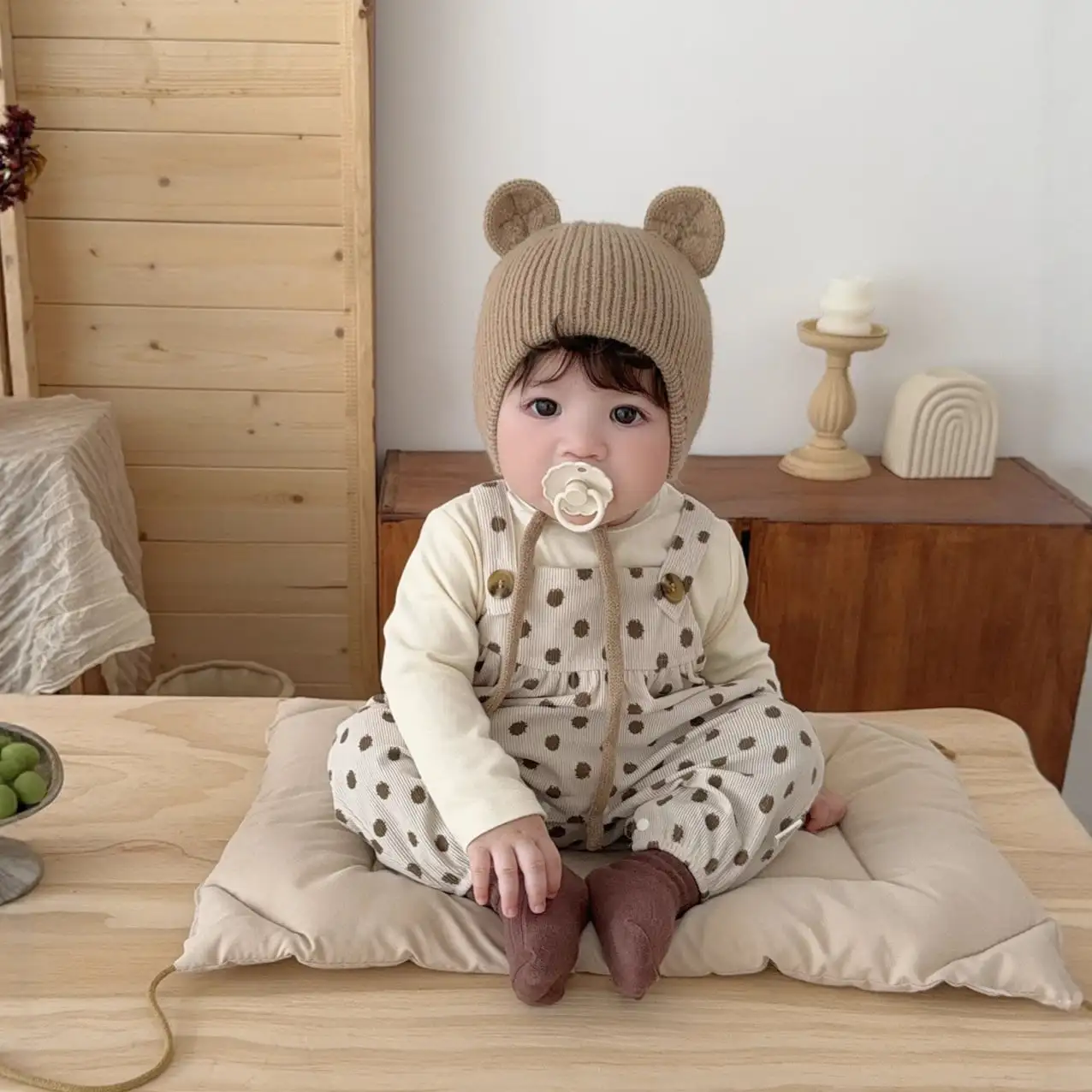 【66-100cm】秋新作　可愛いドットサロペット