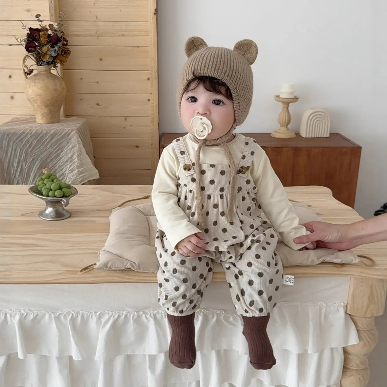 【66-100cm】秋新作　可愛いドットサロペット