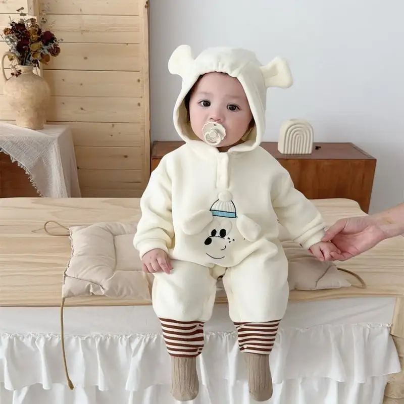 【66-100cm】フード付きペット柄ロンパース