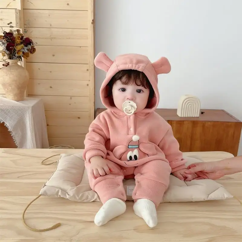 【66-100cm】フード付きペット柄ロンパース