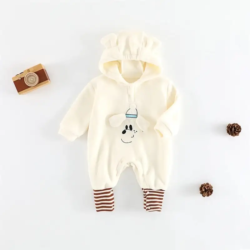 【66-100cm】フード付きペット柄ロンパース