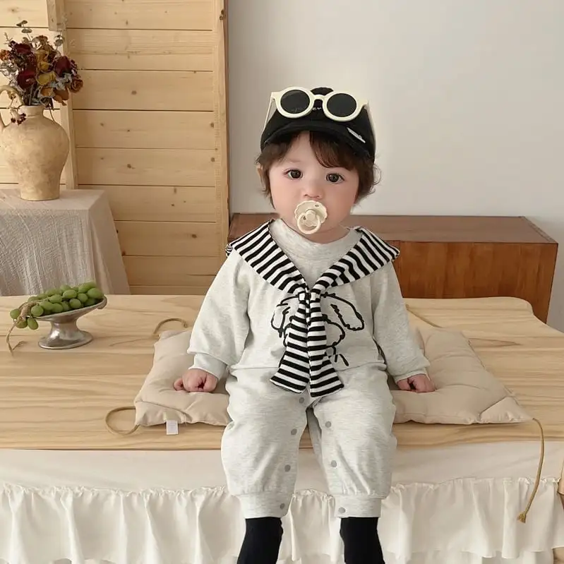 【66-100cm】ペット柄セーラー風ロンパース