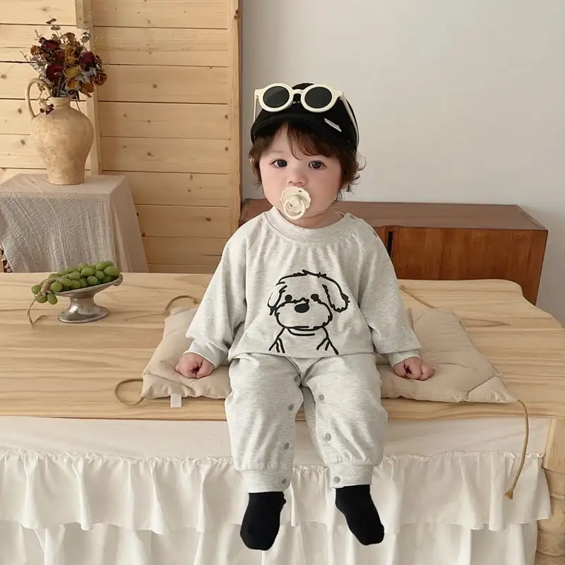 【66-100cm】ペット柄セーラー風ロンパース