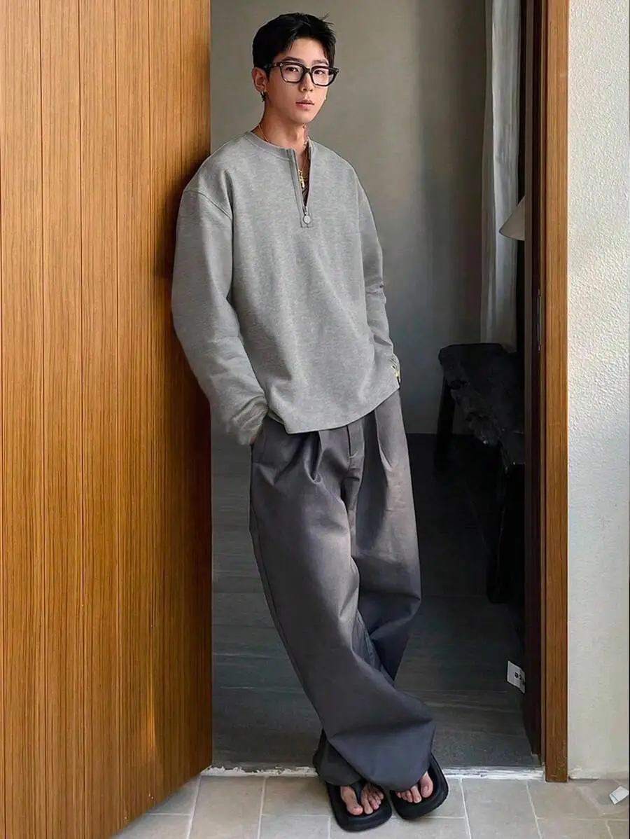 メンズ 無地 1/3ジップカラーTシャツ