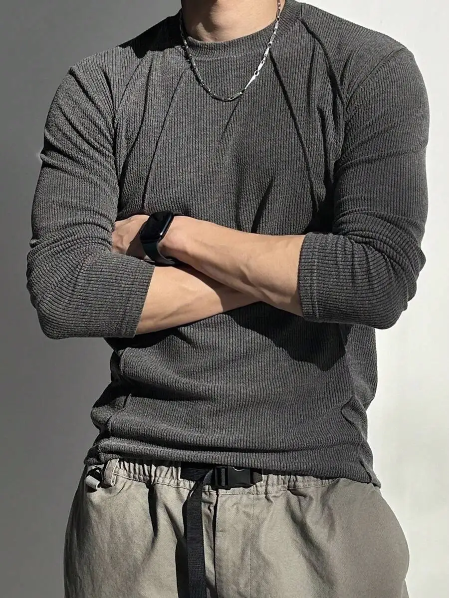 無地 フィッテッド テクスチャー生地 Tシャツ