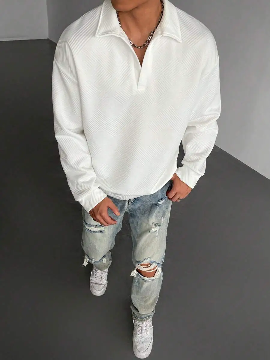 カジュアル ポロネック 無地 スウェットシャツ