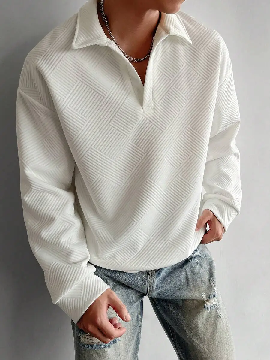 カジュアル ポロネック 無地 スウェットシャツ