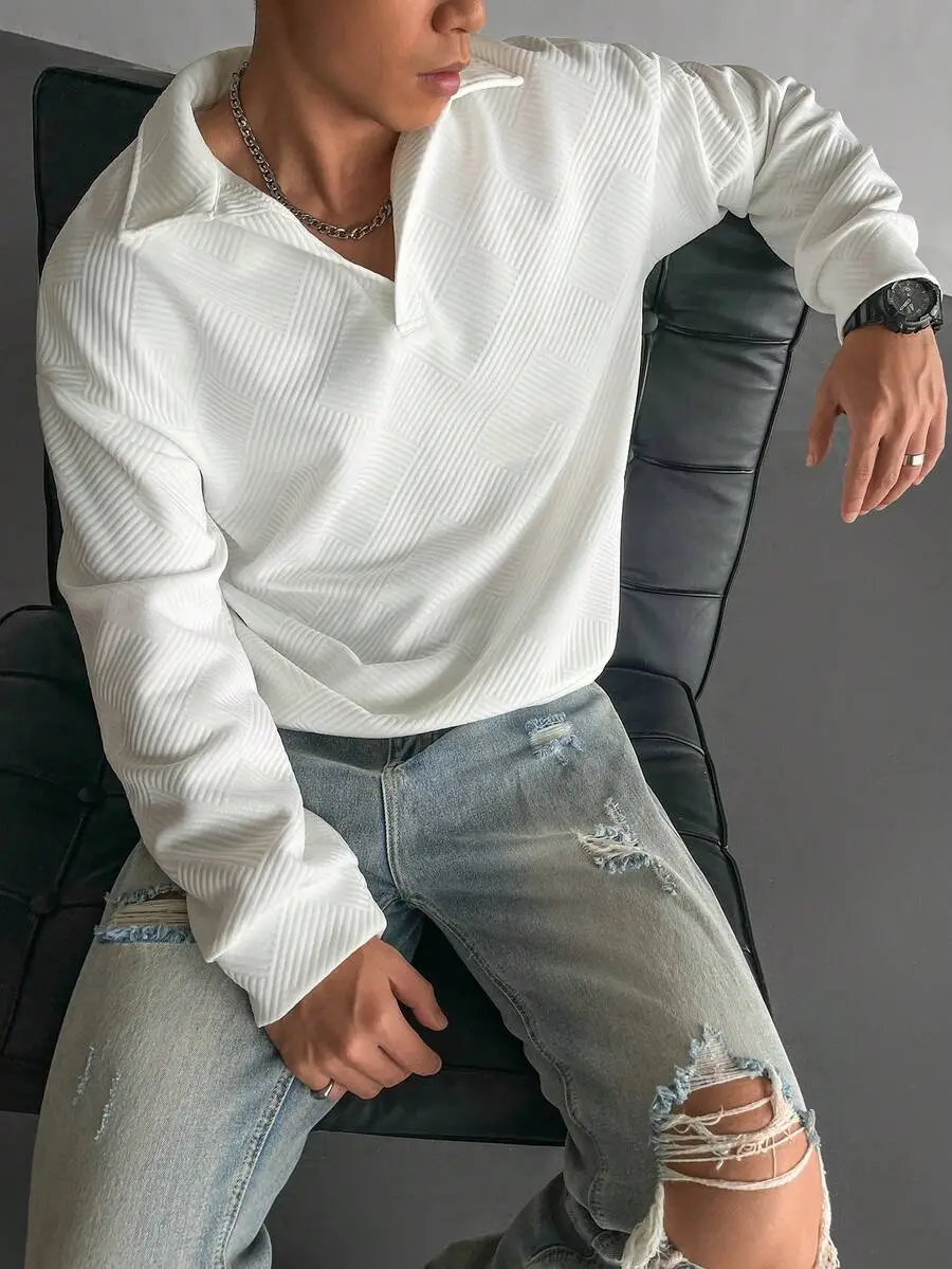 カジュアル ポロネック 無地 スウェットシャツ