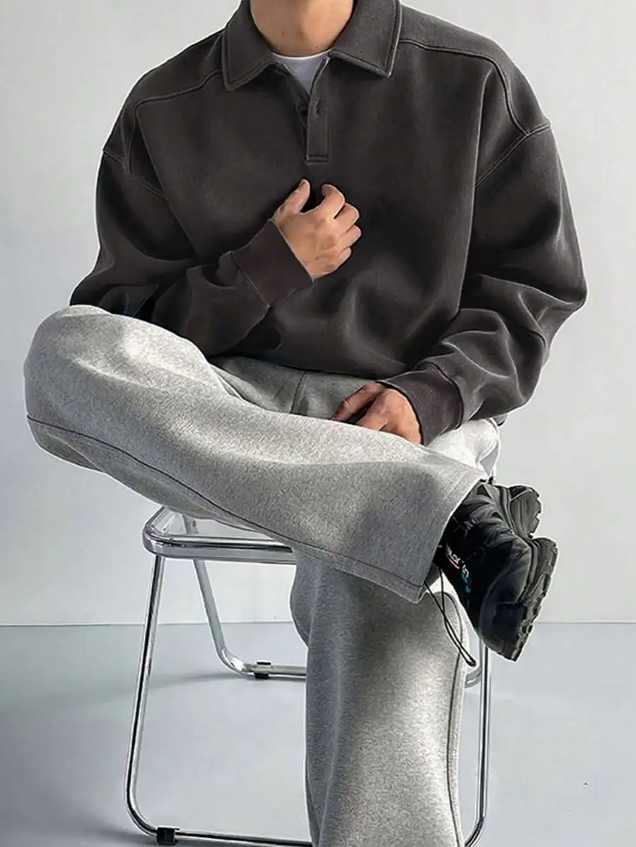 無地スエード ルーズフィット カジュアル 長袖 スウェットシャツ