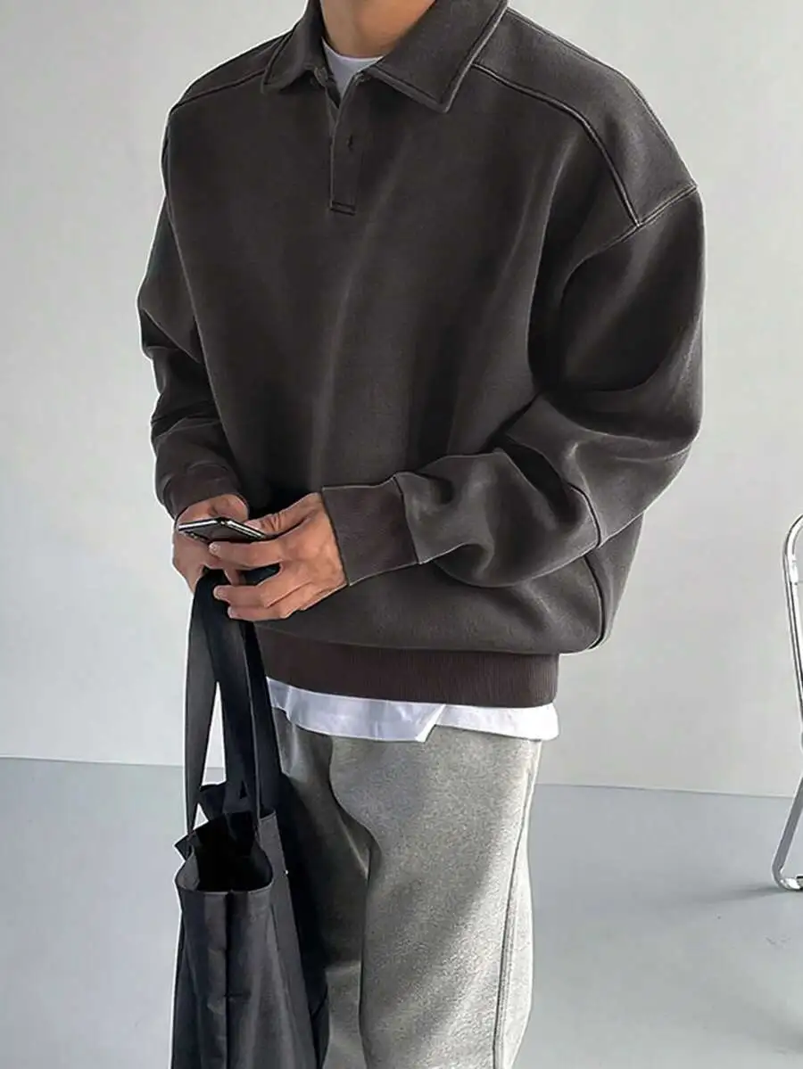 無地スエード ルーズフィット カジュアル 長袖 スウェットシャツ