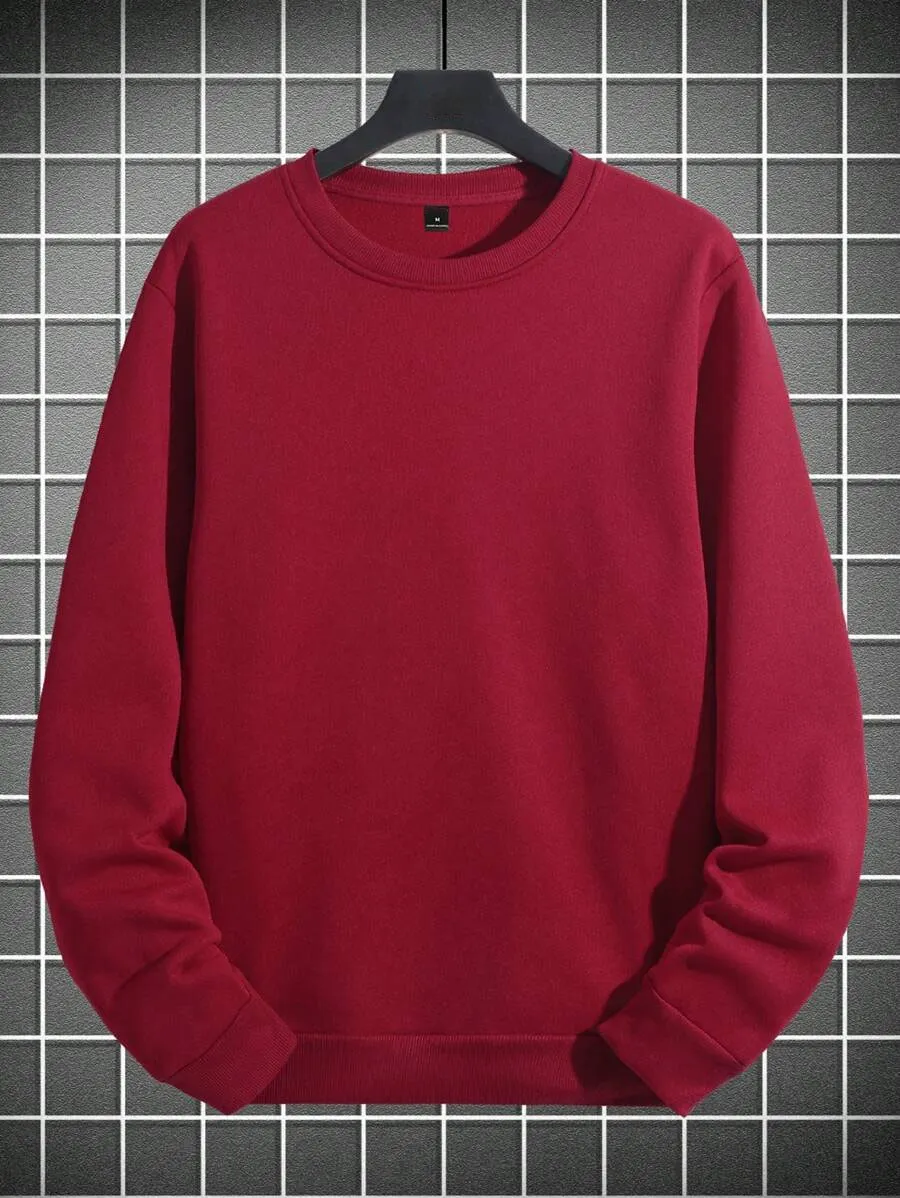 無地 ラウンドネック ドロップショルダー スウェットシャツ