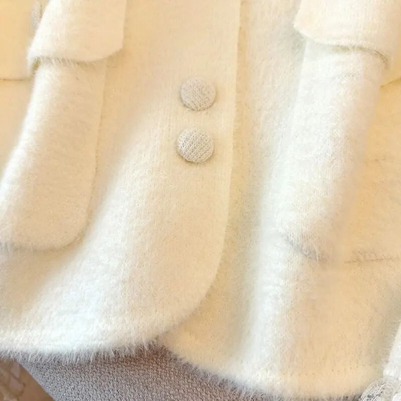 4colors トップス セーター ミンク風 シングルブレスト ラインストーン