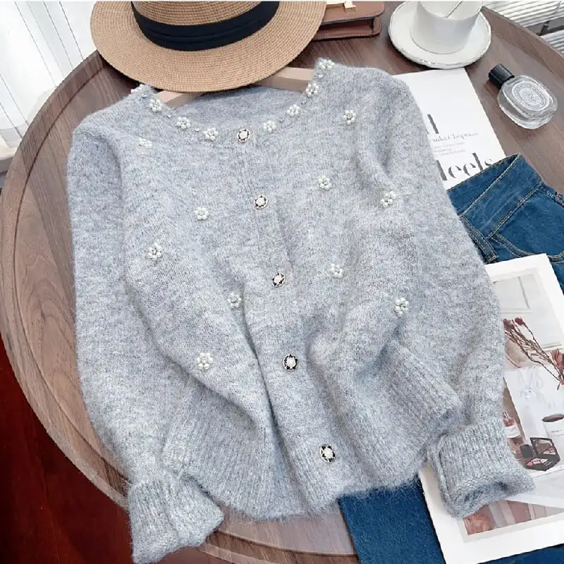 トップス セーター 3色展開 パール飾り 長袖 エレガント