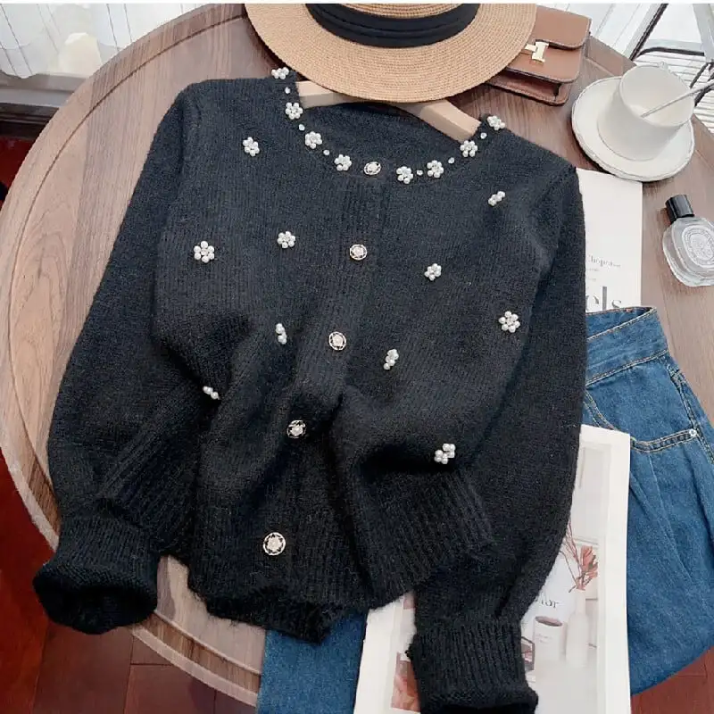 トップス セーター 3色展開 パール飾り 長袖 エレガント