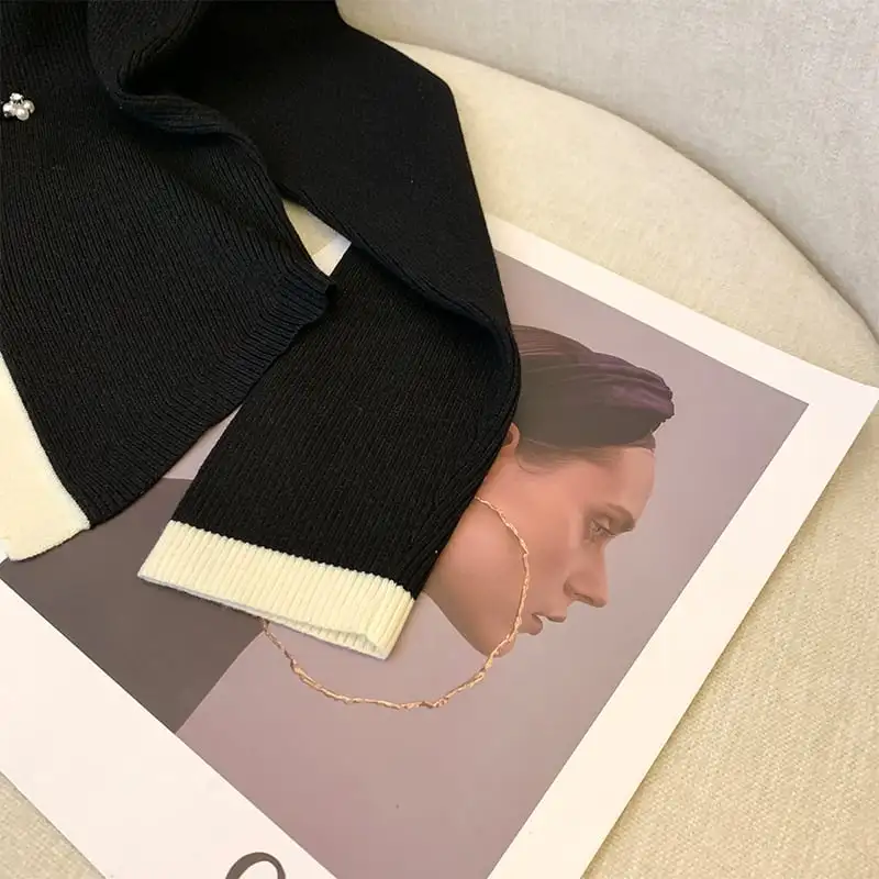 トップス セーター 2色展開 スクエアネック 配色 ブラック ベージュ S M L