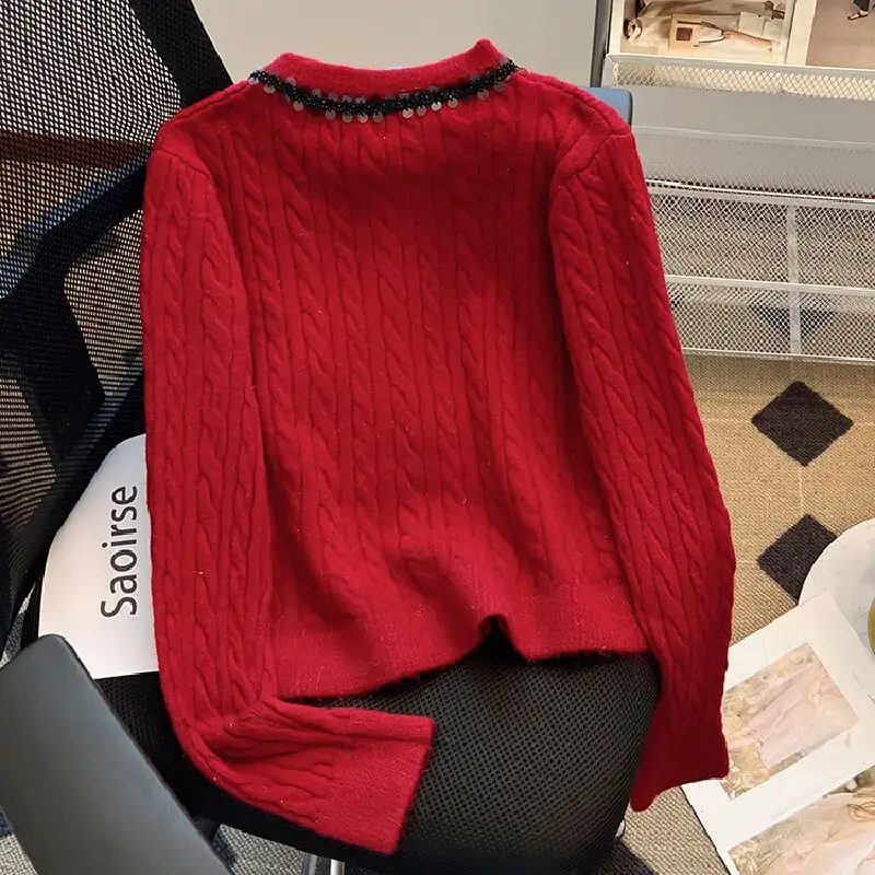 トップス セーター 2色展開 ニット 蝶結び 長袖 ホワイト レッド