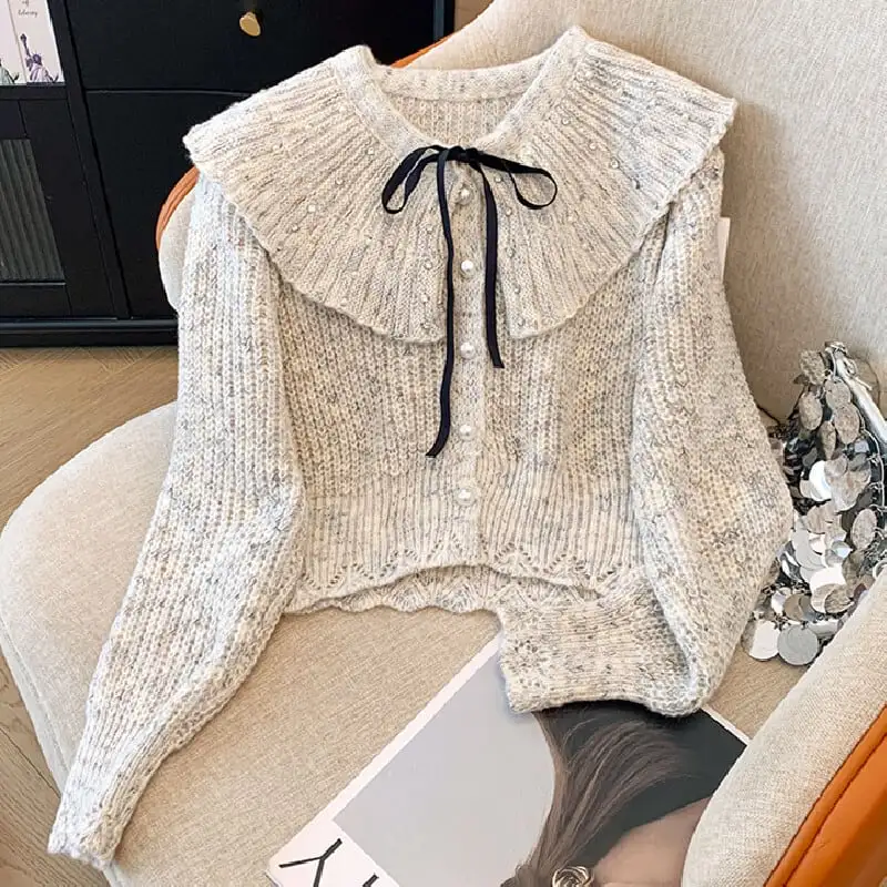 トップス セーター ニット 蝶結び シングルブレスト 長袖