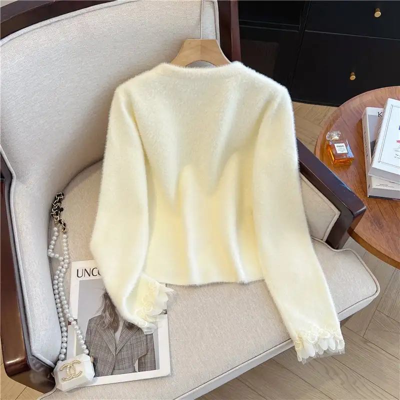 トップス セーター 2色展開 カーディガン 長袖 エレガント ピンク ベージュ S M L XL