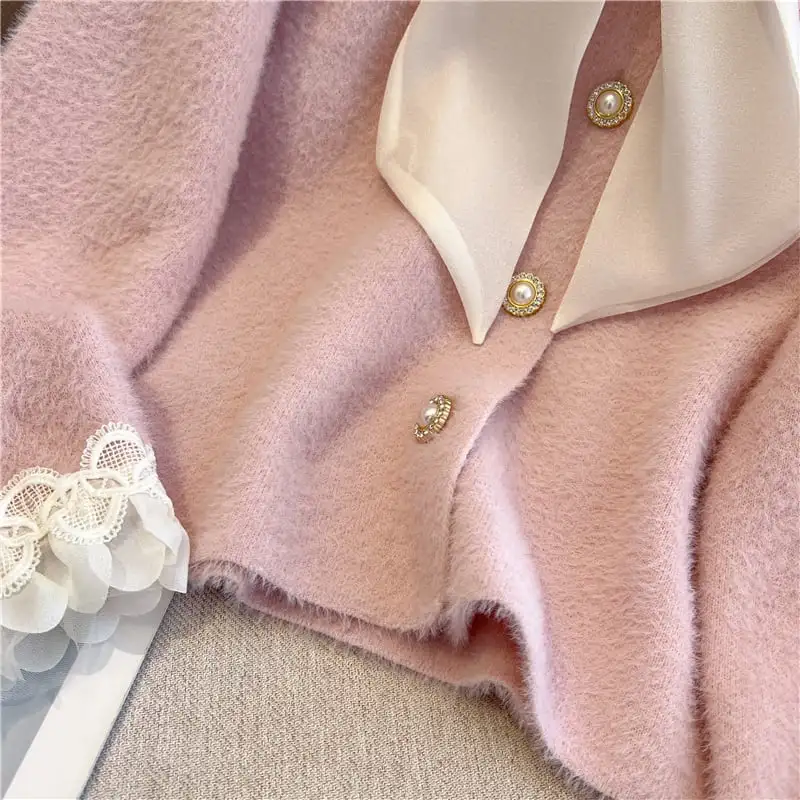 トップス セーター 2色展開 カーディガン 長袖 エレガント ピンク ベージュ S M L XL