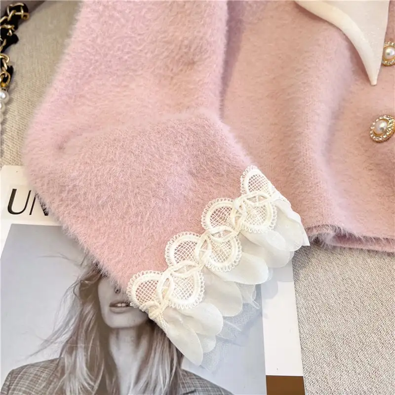 トップス セーター 2色展開 カーディガン 長袖 エレガント ピンク ベージュ S M L XL