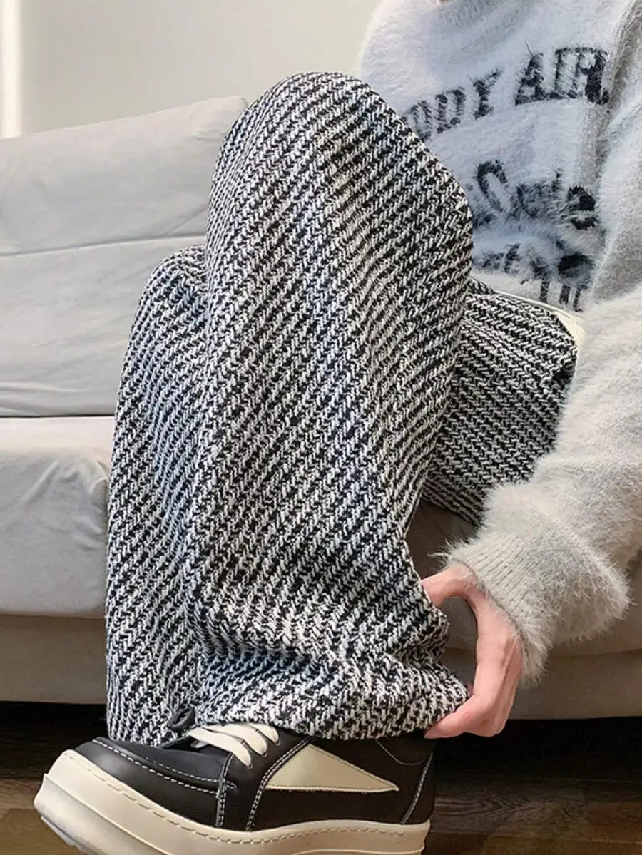 スウェットセットアップ 千鳥格 フード付き ポケット付き 長袖 パーカー ロングパンツ ワイドパンツ セットアップ