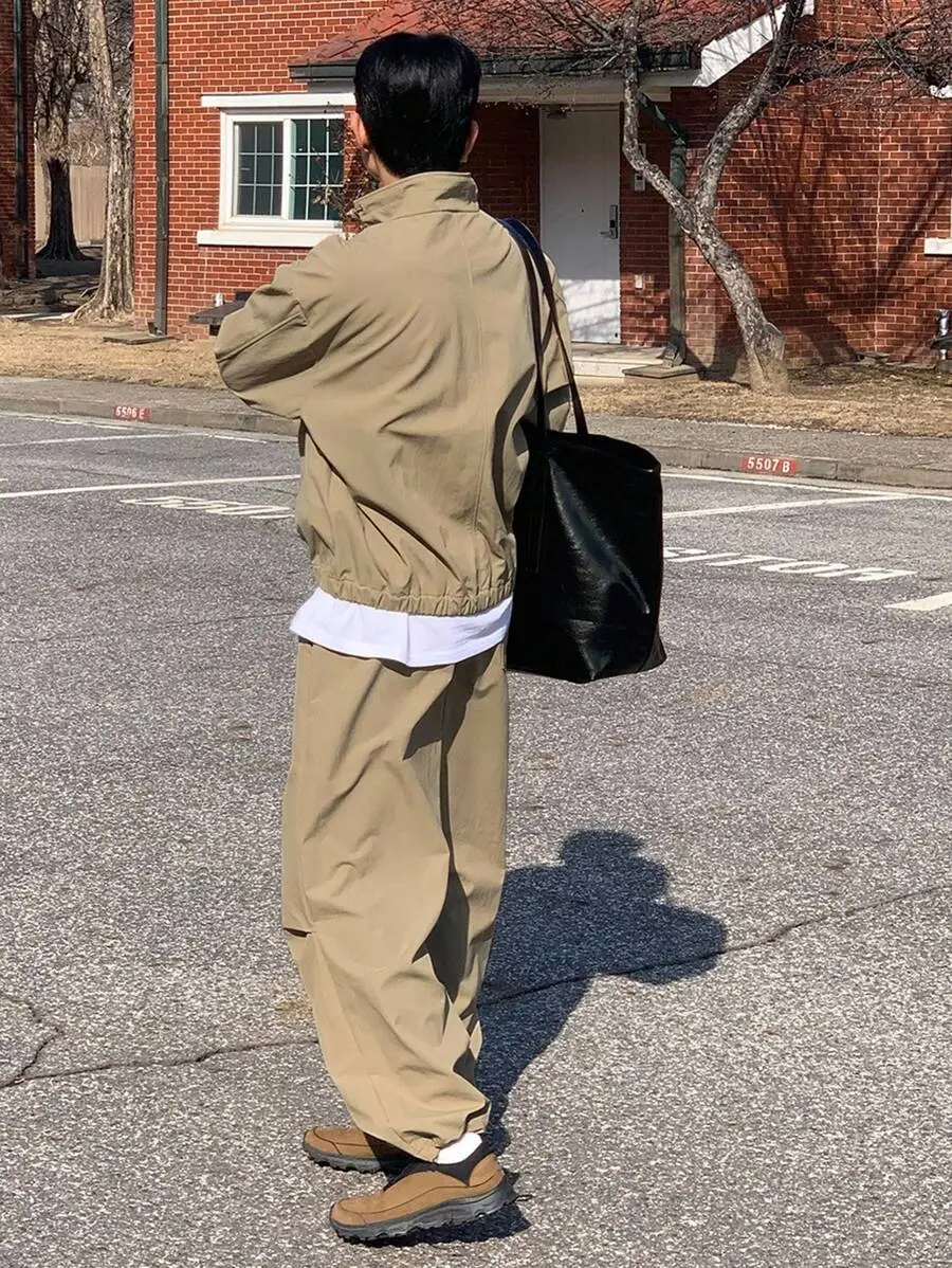 カーキ無地 ユーティリティスタイル メンズジャケット セット