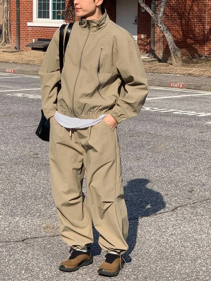 カーキ無地 ユーティリティスタイル メンズジャケット セット