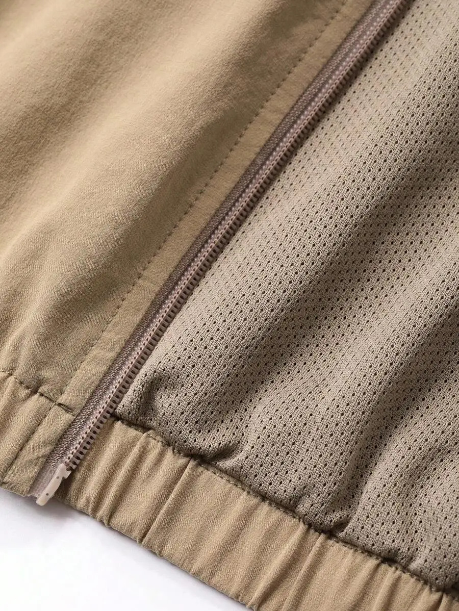 カーキ無地 ユーティリティスタイル メンズジャケット セット