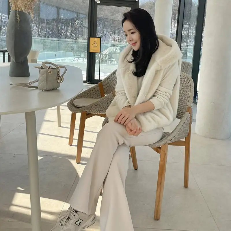 ベスト 2色展開 ミンク風 ゆるい フード付き グレー ベージュ