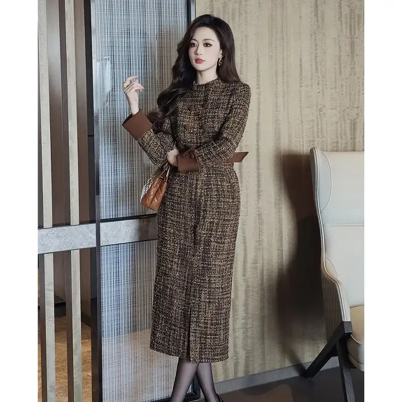 ワンピース ダブルブレスト 気質満点 スリット ブラウン