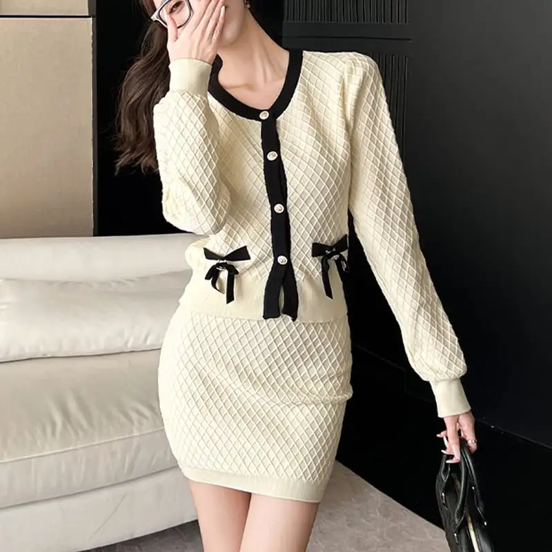 セットアップ トップス+スカート ニット スウィート ベージュ