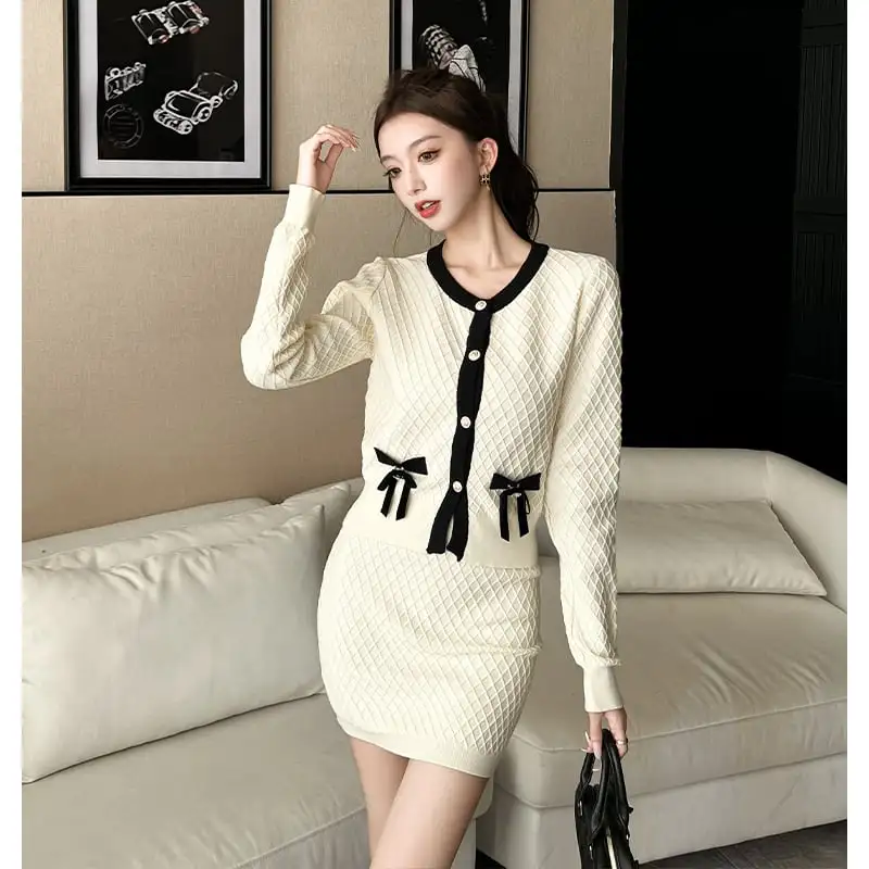 セットアップ トップス+スカート ニット スウィート ベージュ