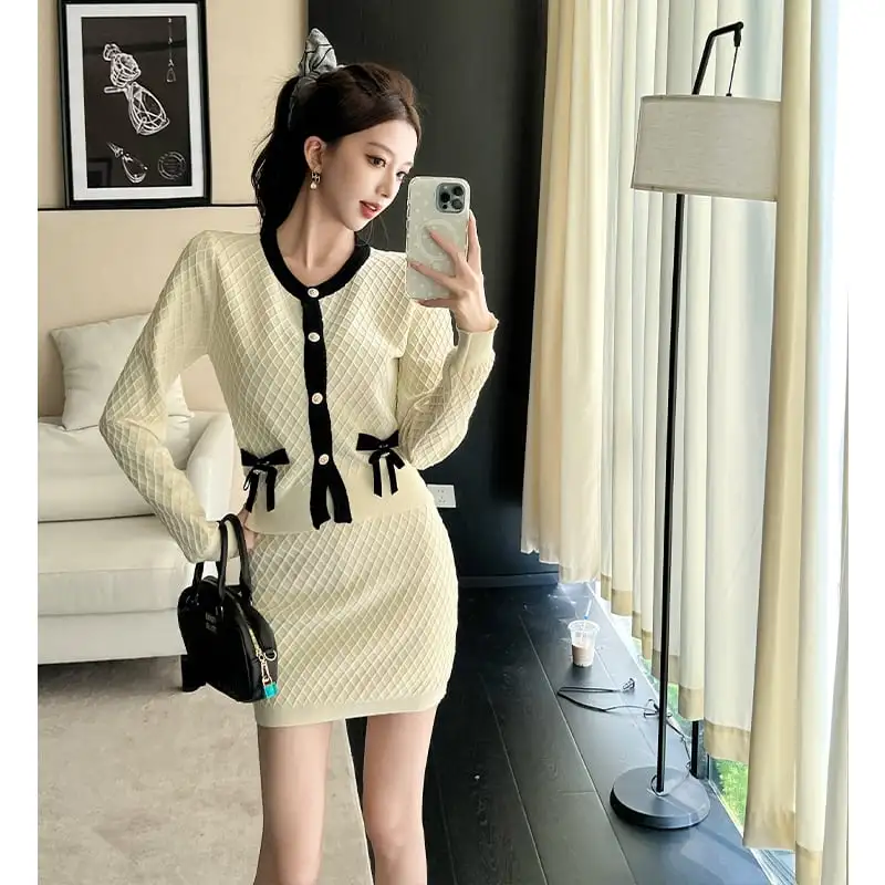 セットアップ トップス+スカート ニット スウィート ベージュ