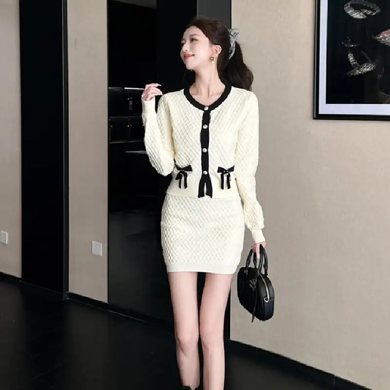 セットアップ トップス+スカート ニット スウィート ベージュ