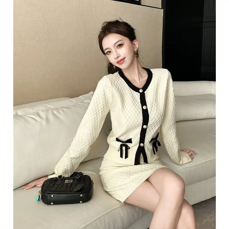 セットアップ トップス+スカート ニット スウィート ベージュ