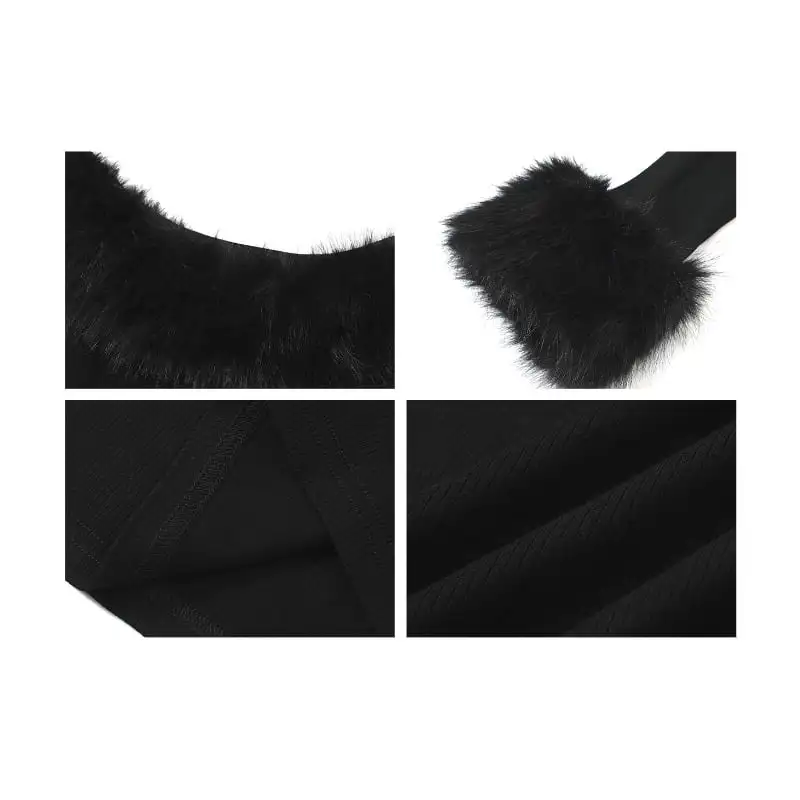 毛がけワンピース セクシー ギャル ミニ丈 ハイウエスト ブラック