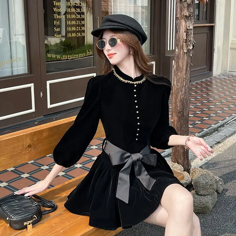 ベルベット Aライン ブラック ワンピース