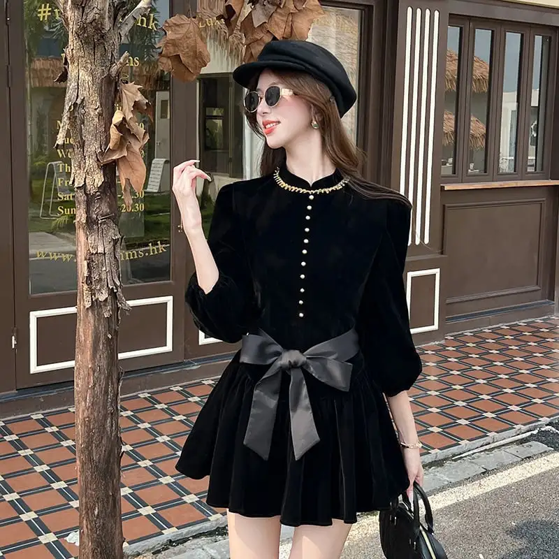 ベルベット Aライン ブラック ワンピース