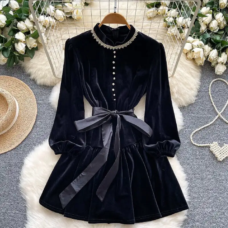 ベルベット Aライン ブラック ワンピース