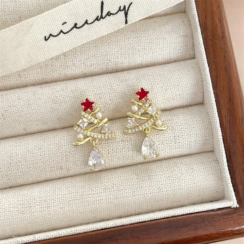 アクセサリー ピアス 耳飾り クリスマスツリー 星 レッド グリーン