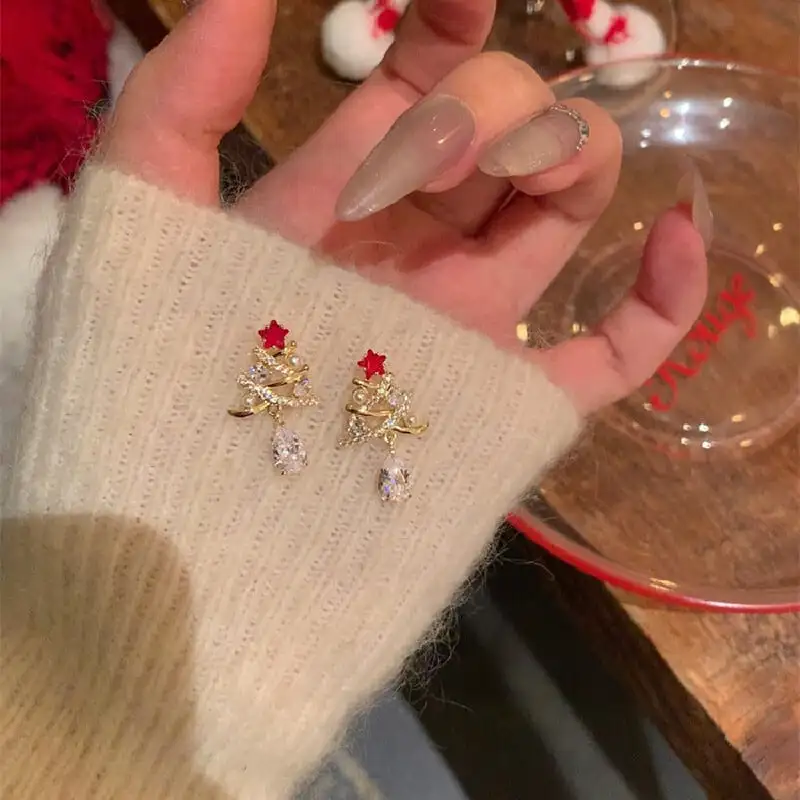 アクセサリー ピアス 耳飾り クリスマスツリー 星 レッド グリーン